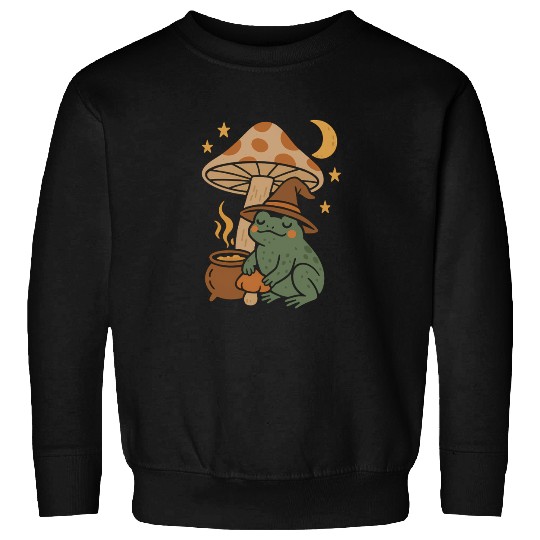 Witch Frog with Mushroom and Night Sky Sweatshirts