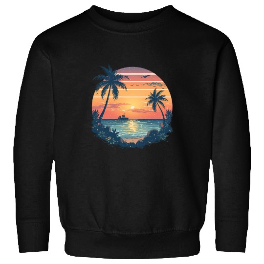 Sunset Ocean Scene with Palm Trees Sweatshirts