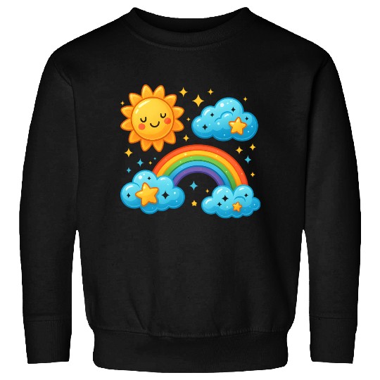 Whimsical Sun and Rainbow Cloud Design Sweatshirts