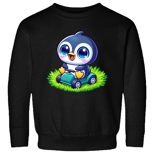 Cute penguin with lawn mower gardening Sweatshirts
