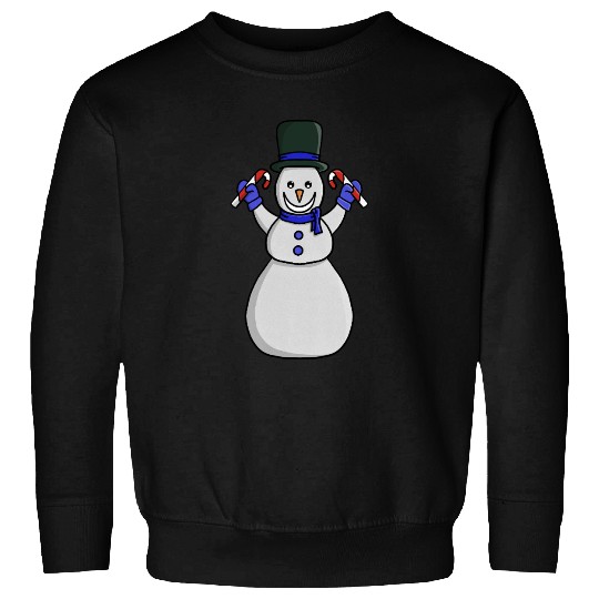 Festive Snowman with Candy Cane and Gloves Sweatshirts