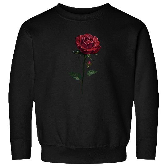 Elegant Deep Red Rose Botanical Illustration Sweatshirts