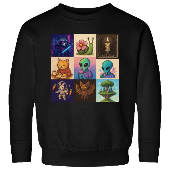 Whimsical Celestial Animal and Alien Designs Sweatshirts