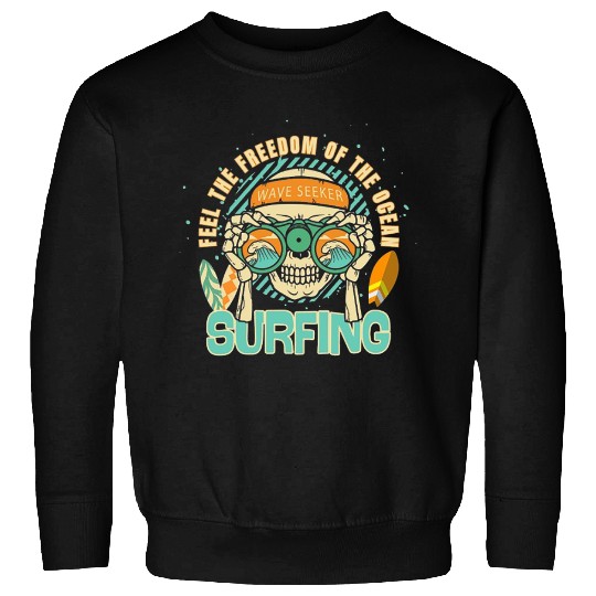 Wave Seeker Surfing Skull Design Sweatshirts