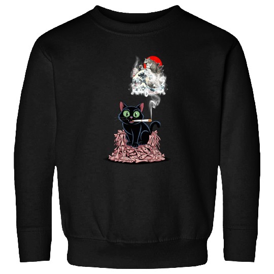 Black Cat Smoking Cigarette Catzilla Sweatshirts