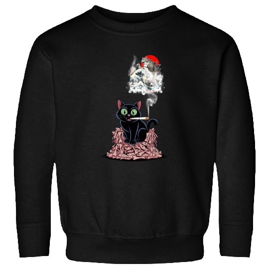 Black Cat Smoking Cigarette Catzilla Sweatshirts