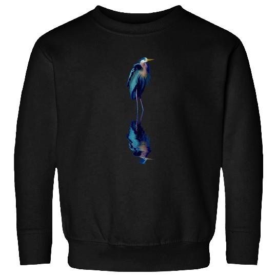 Great Blue Heron Stands Reflected Sweatshirts