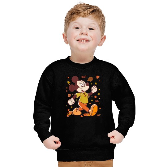 Disney Mickey Mouse Strolling Through Autumn Leaves Fall Sweatshirts