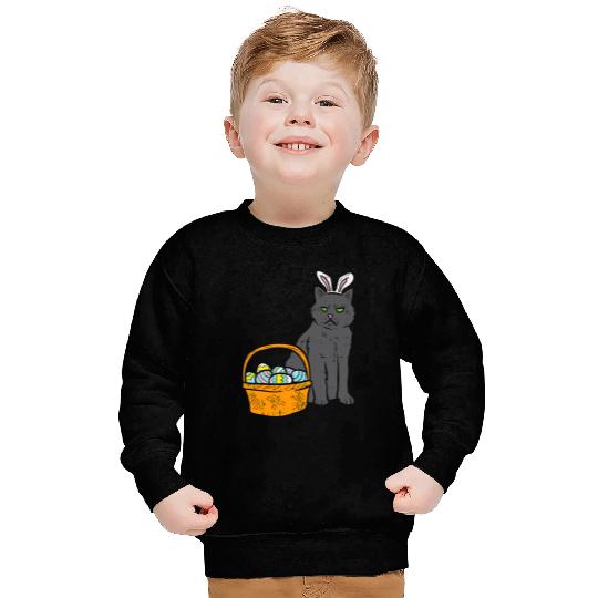 black cats Paws Bunny Ears Eggs Basket Easter Pet Lover Sweatshirts