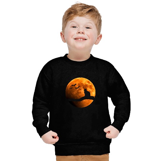 black cats Paws Halloween Orange Full Moon and Bats 2 Sweatshirts