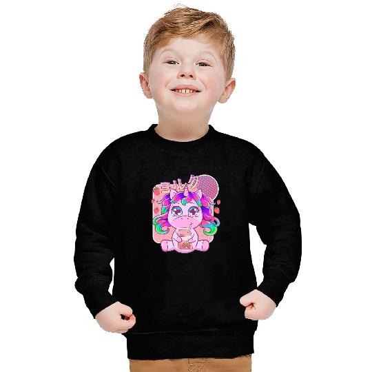 Unicorns Funny Kawaii Unicorns Strawberry Milk Shake Japanese Anime Sweatshirts