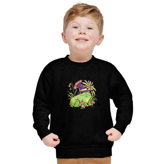 Frog Gift Cottagecore Aesthetic Mushroom Wizard Hat Frog Toad Sweatshirts