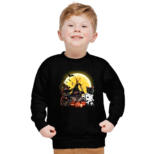 black cats Paws Halloween 3 three Cat Moon Sweatshirts