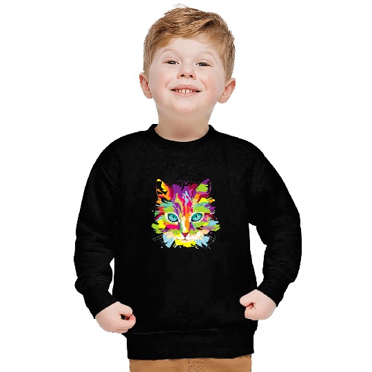 Cat Face MultiColored Art Sweatshirts