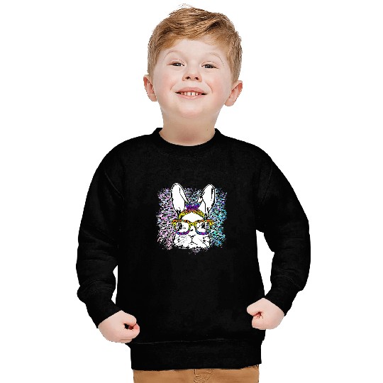 Rabbits Bunny Rabbit Leopard Glasses Happy Easter Day Bleached Sweatshirts