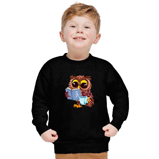Reading Book Just One More Chapter Cute Owl Reading Book With Tea Reader Sweatshirts