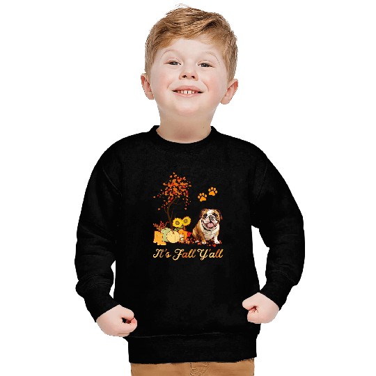 English Bulldog Pet Fall Leaves Autumn Maple Tree Thanksgiving Sweatshirts