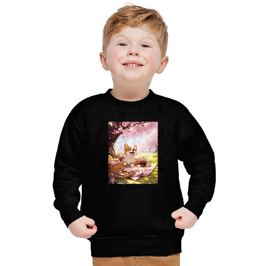 Corgi Pet Cherry Blossom Funny Dog Picnic Sweatshirts