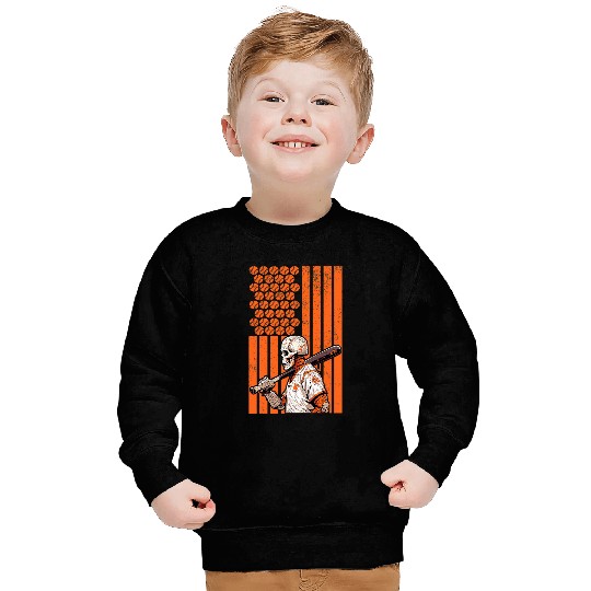 Sport Baseball Halloween Skeletons Baseball Player Flag Sweatshirts