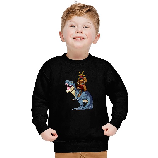 Dinosaur Pet Samurai Riding TRex Dinosaur Japanese Medieval Ronin Sweatshirts