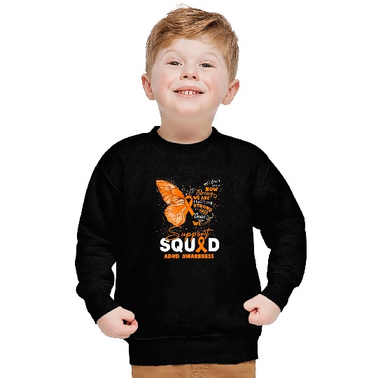 ADHD Ribbon We Wear Orange Butterfly Support ADHD Awareness Sweatshirts