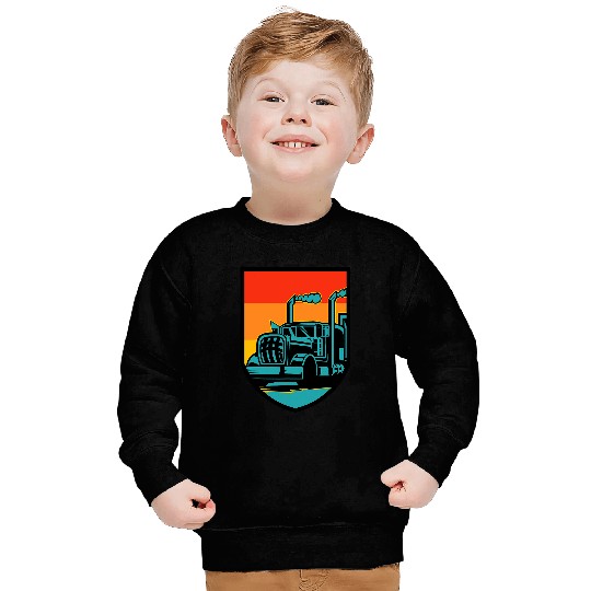 Truck Fun 18 Wheeler Retro Sunset Shield Sweatshirts