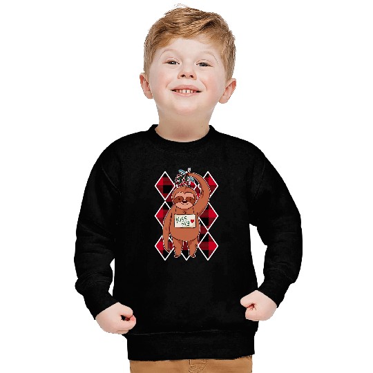 Sloth Pet Christmas Sloth mistletoe red plaid pattern Sweatshirts