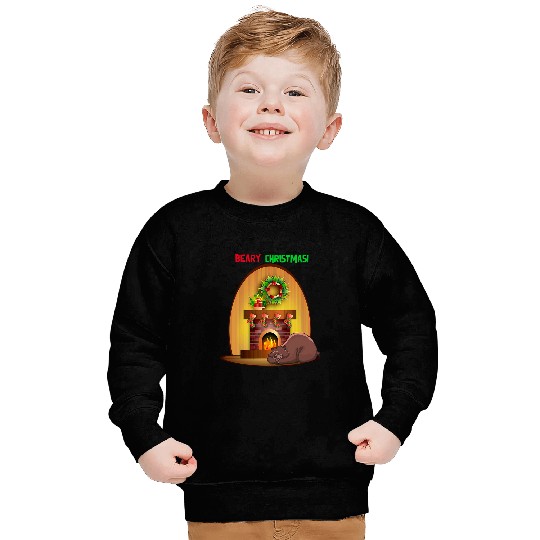 Bear Pet Beary Christmas Sleeping Bear with Fireplace Sweatshirts