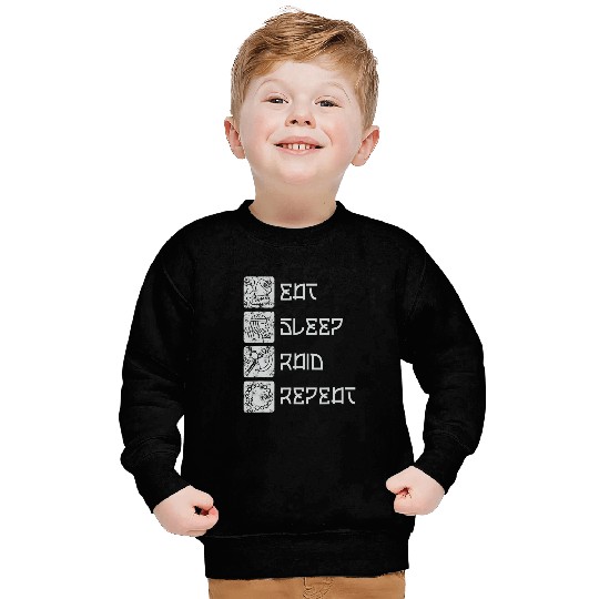 Eat Sleep Raid Repeat Funny Viking Gaming MMORPG RPG Lover Sweatshirts