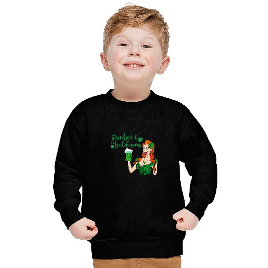 Beer Fun Green Beer And Bad Decisions Cute Redhead St Patricks Day Sweatshirts
