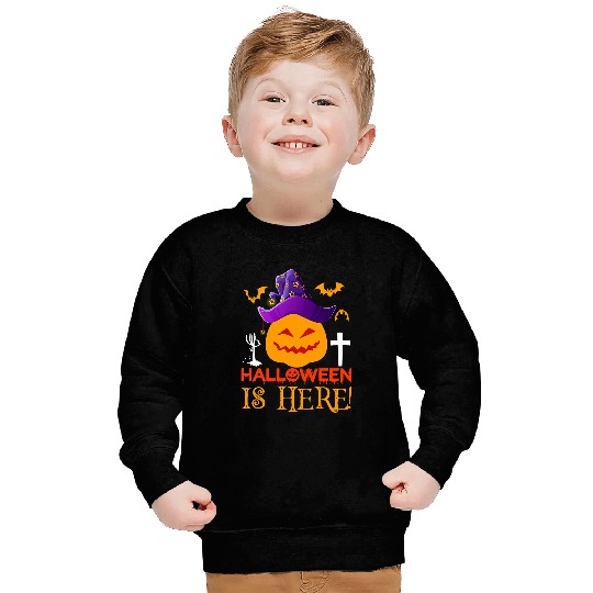 Halloween Is Here Orange Pumpkin With Purple Pirate Hat Sweatshirts