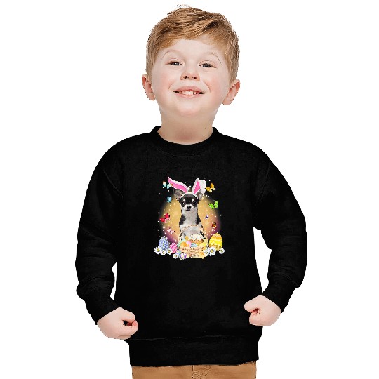 Black Chihuahua Bunny Dog With Easter Eggs Basket Sweatshirts