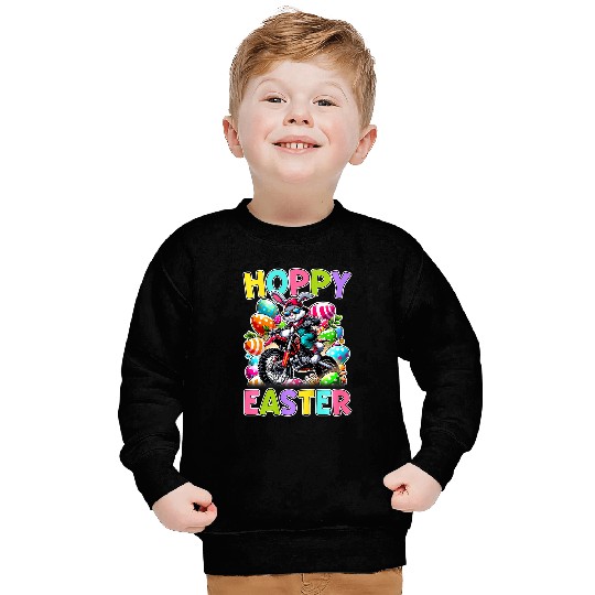 Kids Hoppy Easter Motorcycle Kids Funny Easter Egg Hunt Dirt Bike Sweatshirts