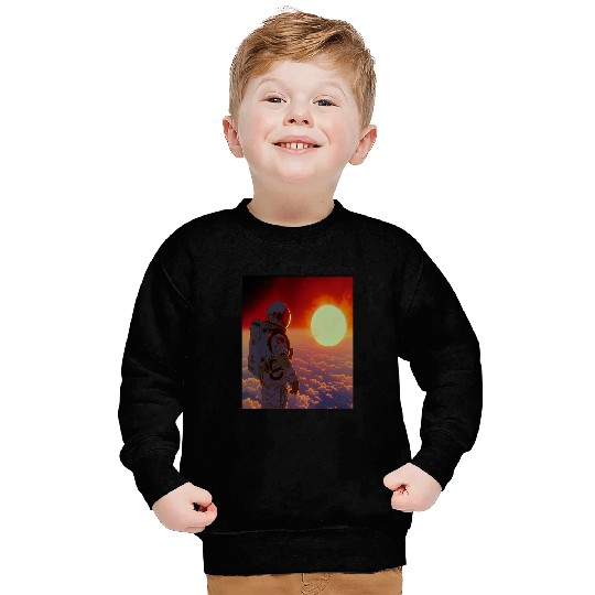 Retro 1990s Japanese Anime Space Astronaut Sun Rising Art Sweatshirts