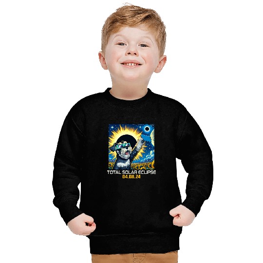 Miniature Schnauzer Dog Taking Selfie Solar Eclipse Sweatshirts