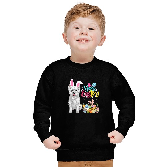 happy easter eggs bunny dog westie boys girls Sweatshirts