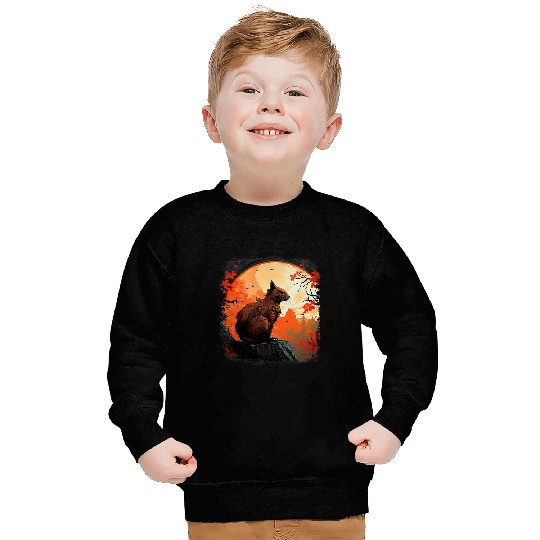 Squirrel chipmunk on tree trunk Black orange moon animal art Sweatshirts
