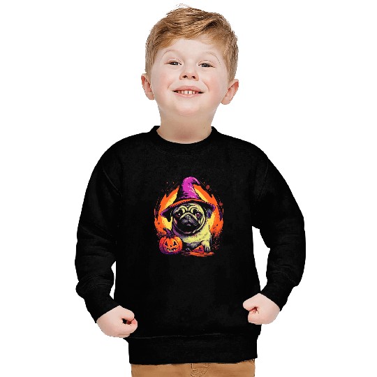 Pug Witch Hat Halloween Costume Dog Lover Puppy Pumpkin Sweatshirts