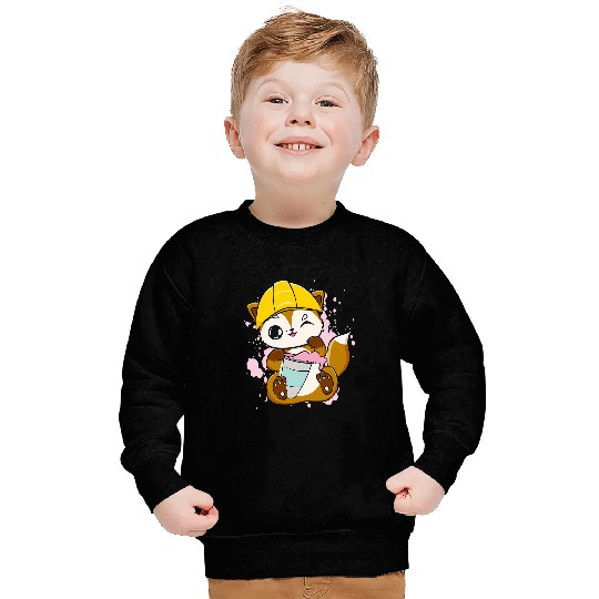 Construction Worker Fox Drinks Bubble Tea For Boba Tea Lover Sweatshirts