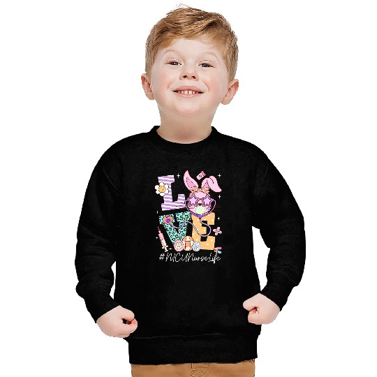 Love NICU nurses Easter Bunny Eggs Stethoscope Cute Scrub Sweatshirts