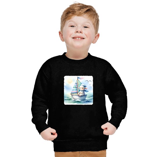 Easter Lamb Sailing With Easter Sail Boat Sea Calm Horizon Sweatshirts