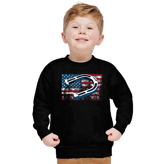 Cool Horseshoe Pitching USA Flag Funny US Pitcher Sweatshirts
