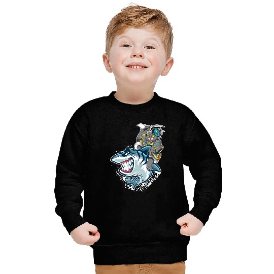 Cat Samurai Riding On Shark Sweatshirts