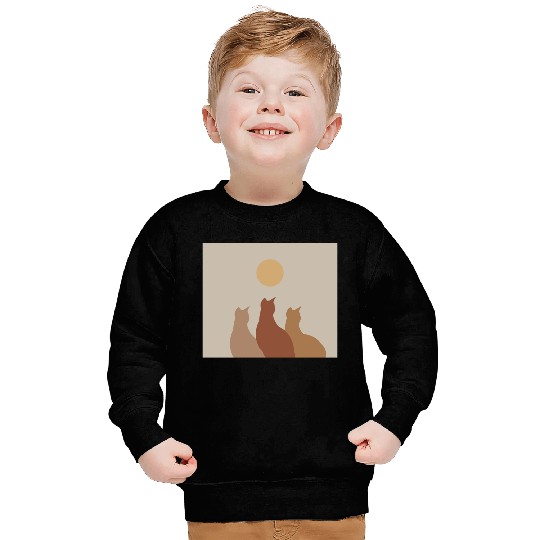 Abstract Boho Cats Relaxed Aesthetic Beige Minimal Sweatshirts