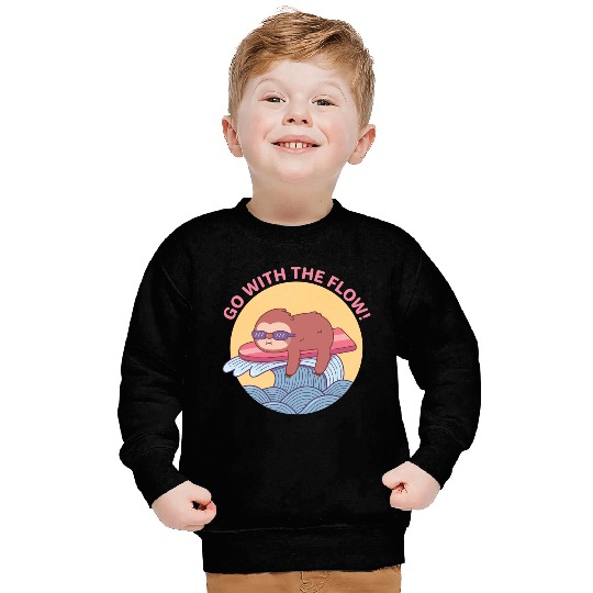 Go With The Flow Sloth Chilling on Surfboard Sweatshirts