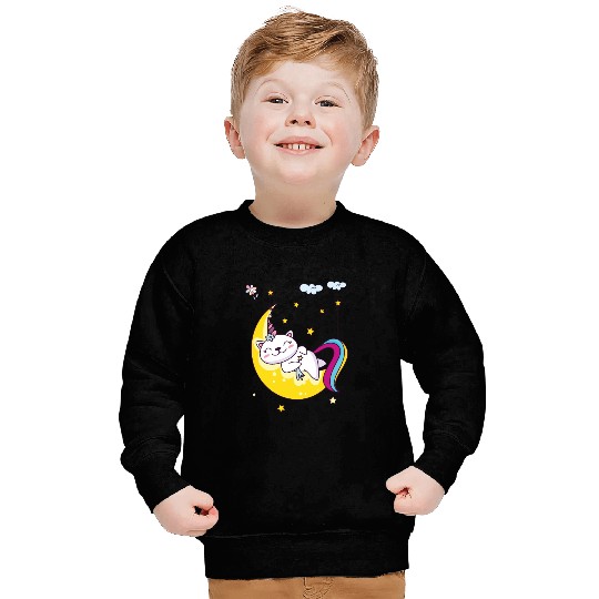 Unicorn pony cat on the moon, magic sleeping time Sweatshirts