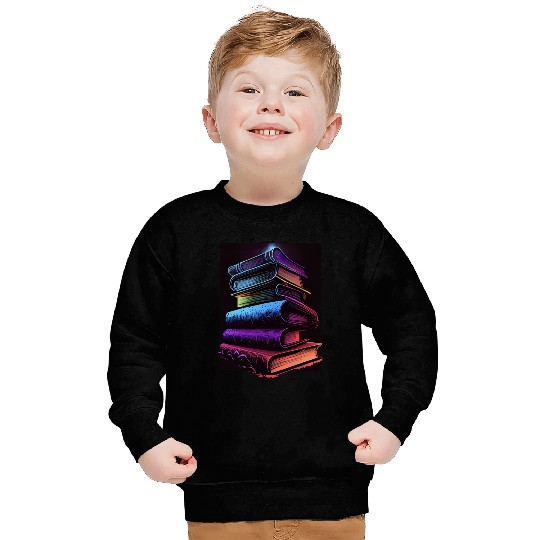 Synthwave Book Stacks Design - Retro Vibes Sweatshirts