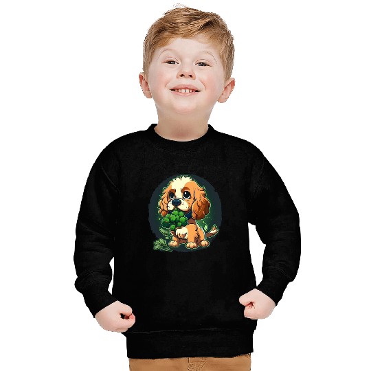Cute dog eats green broccoli vegetables Sweatshirts