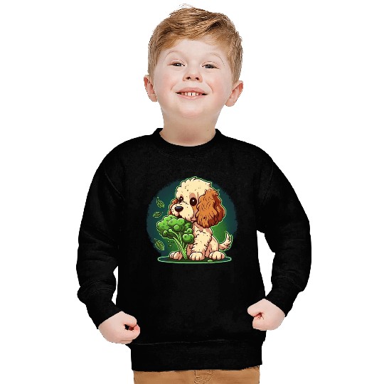 Cute dog eats green broccoli vegetables Sweatshirts