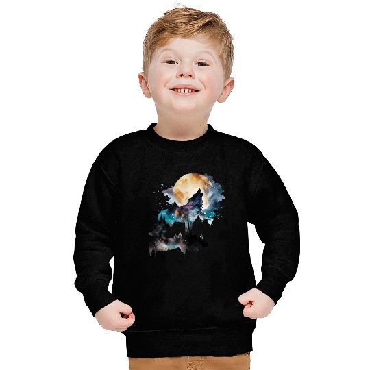 Mountain Wolf Multicolor Watercolor Portrait Sweatshirts